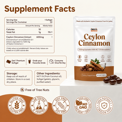 The Orega Shield Ceylon Cinnamon 7200mg with MCT Oil - Labels