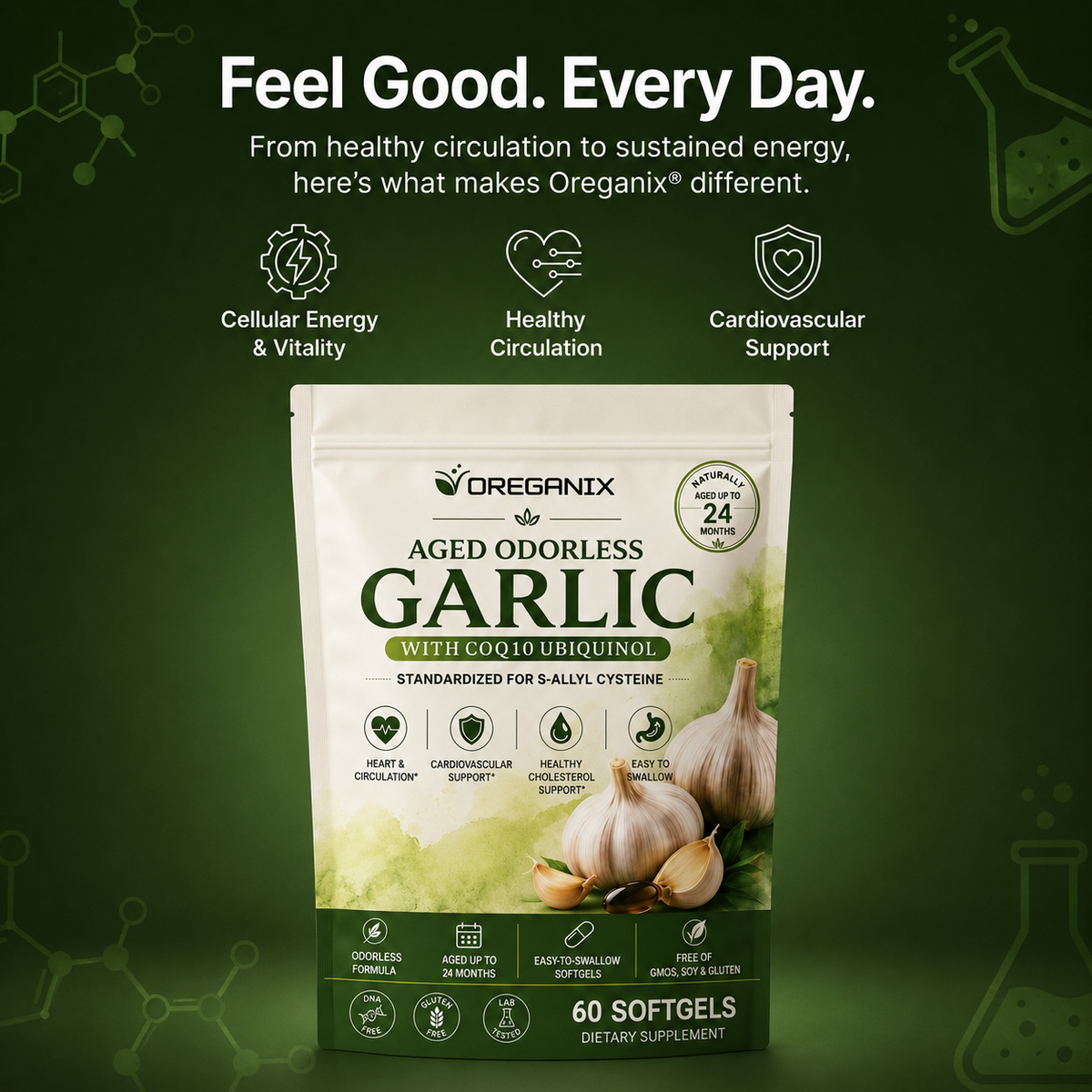 The Orega Sheild Aged Odorless Garlic Softgels
